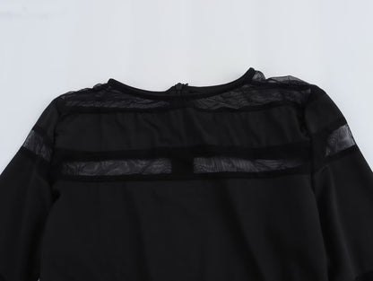 Robe d'été à manches longues pour femmes, vêtements élégants, légèrement matures, panneau noir