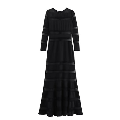 Robe d'été à manches longues pour femmes, vêtements élégants, légèrement matures, panneau noir