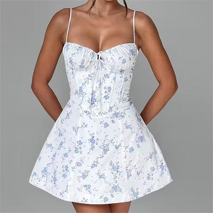 Robe d'été désossée à bretelles et bretelles, robe sexy dos nu