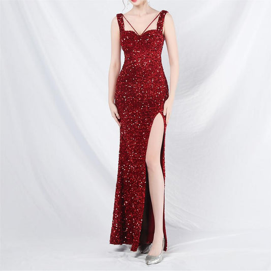 Celebrity Star Stunning Handmade Sequin Long Evening Dress