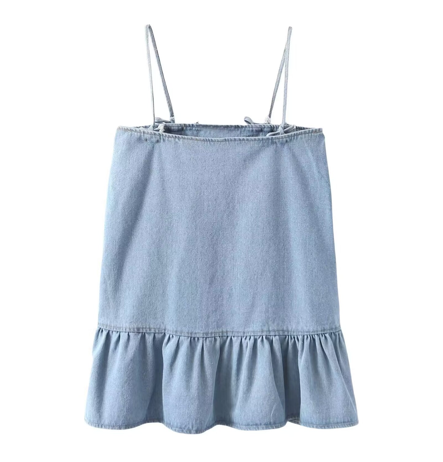 Robe en jean à volants et bretelles Spaghetti pour femmes, vêtements d'été avec nœud papillon