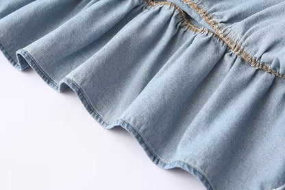 Robe en jean à volants et bretelles Spaghetti pour femmes, vêtements d'été avec nœud papillon