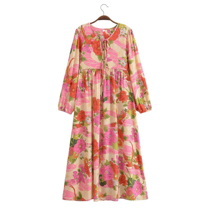 Printemps femmes rayonne florale fronde une ligne robe