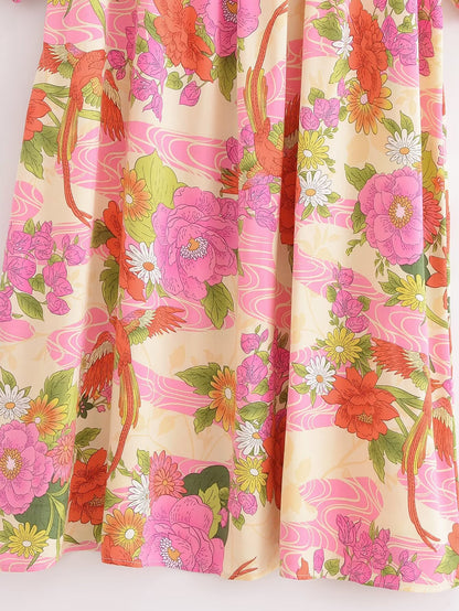 Printemps femmes rayonne florale fronde une ligne robe