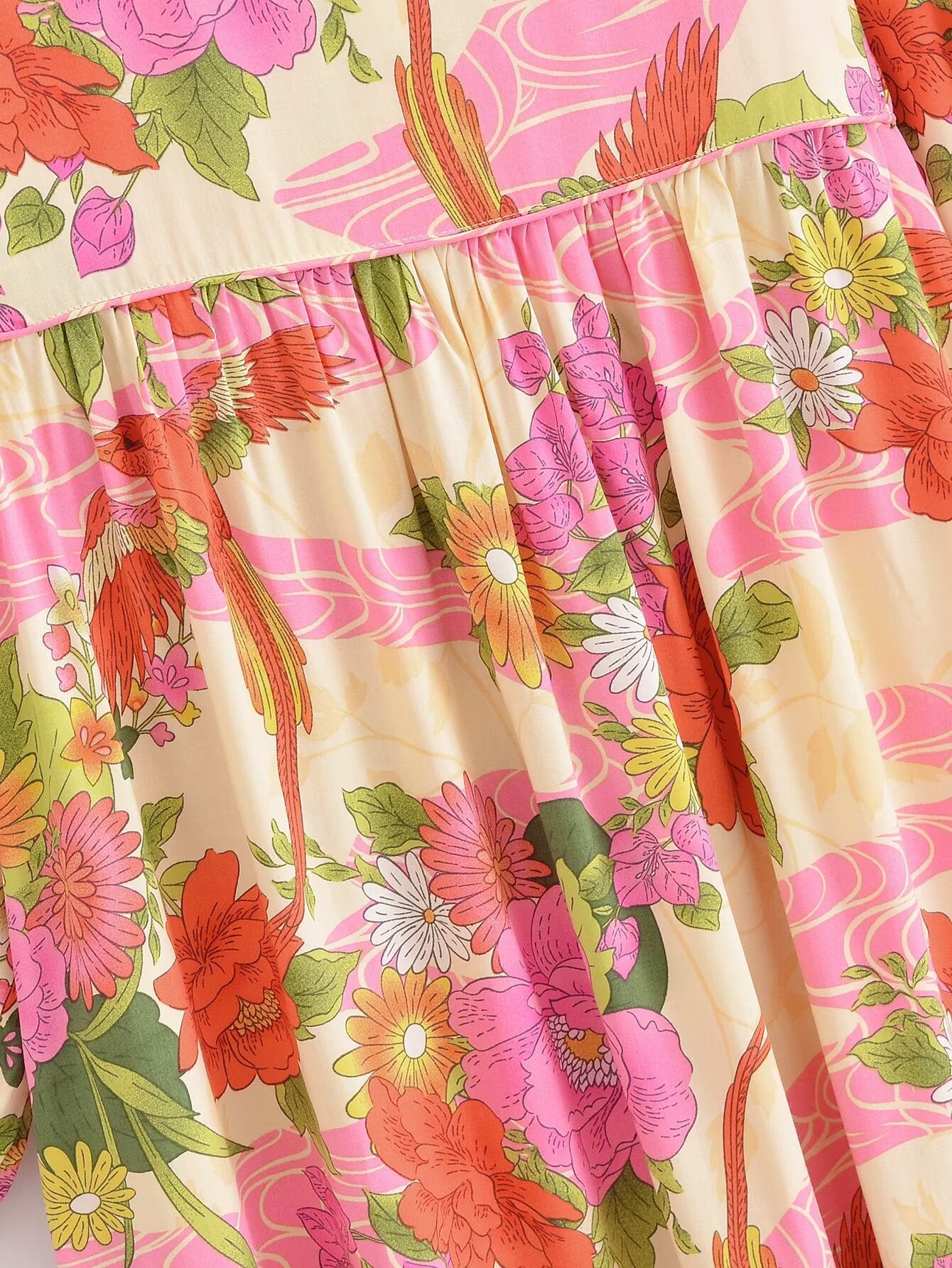 Printemps femmes rayonne florale fronde une ligne robe