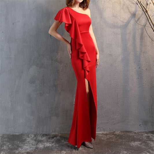 Toast Dress Bride Long Sleeveless Red Appreciation Dinner Slim Fit Fishtail Wedding Car Model Exhibition Dress