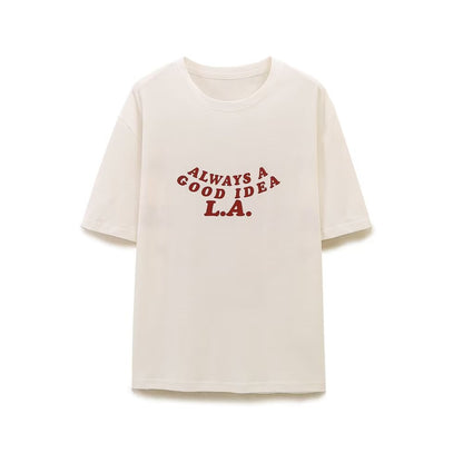 T-shirt à manches courtes en coton pour femmes, vêtements d'été confortables et décontractés, impression de couleurs contrastées