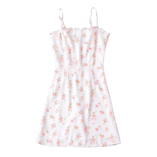 Pastoral Floral Slip Dress Dress Women Wooden Ear Slim Fit Slimming A line Mini Dress