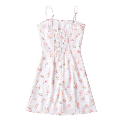 Pastoral Floral Slip Dress Dress Women Wooden Ear Slim Fit Slimming A line Mini Dress