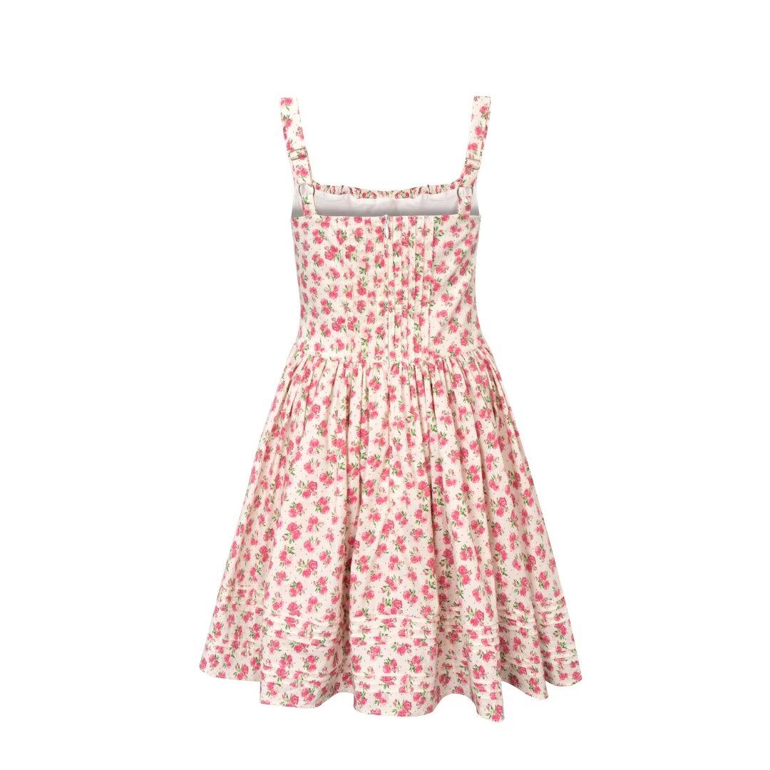 Vestido de verano con cintura francesa adelgazante, corte en A, corto, con estampado Floral puro, para mujer