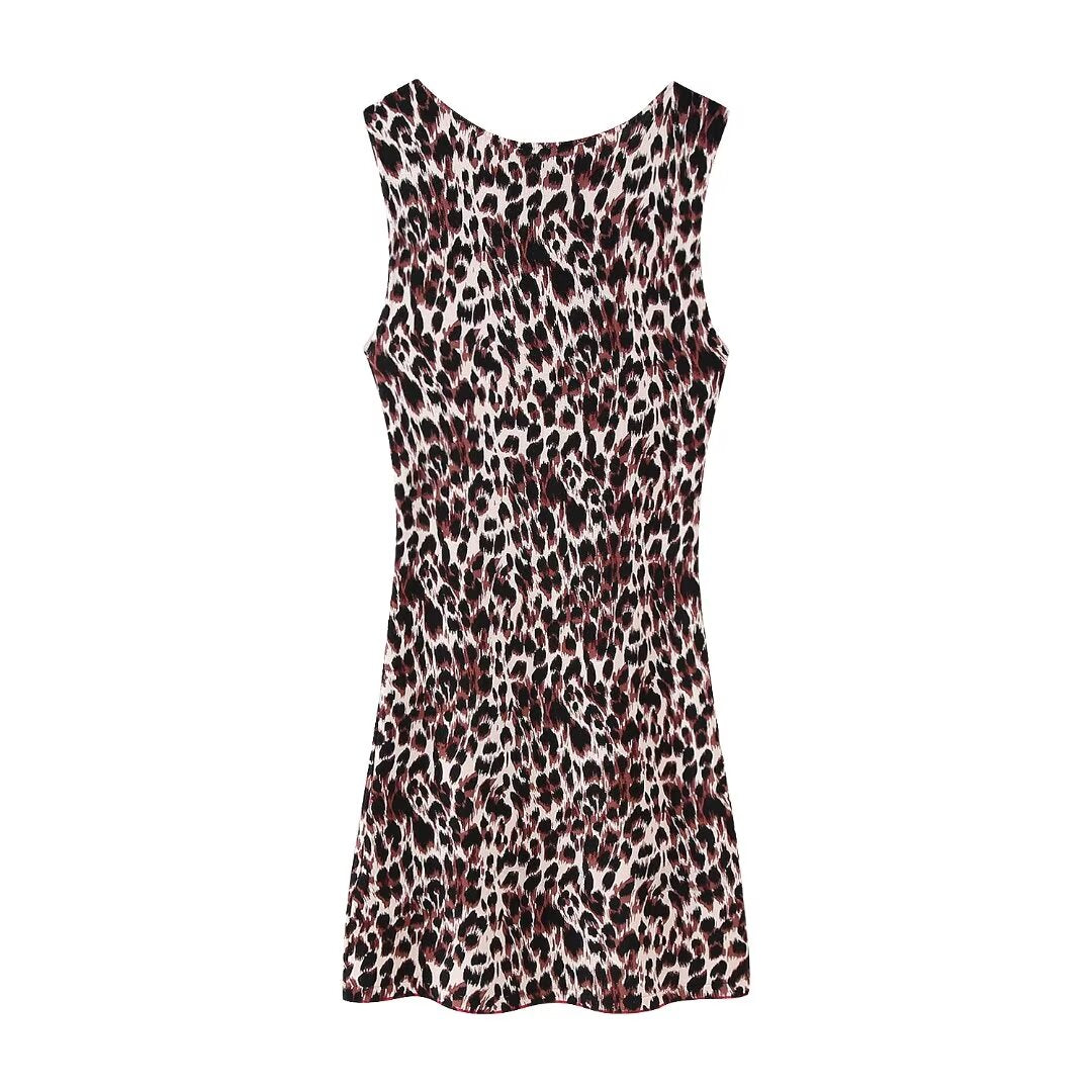 Women Clothing Animal Print Knitted Round Neck Sleeveless Dress