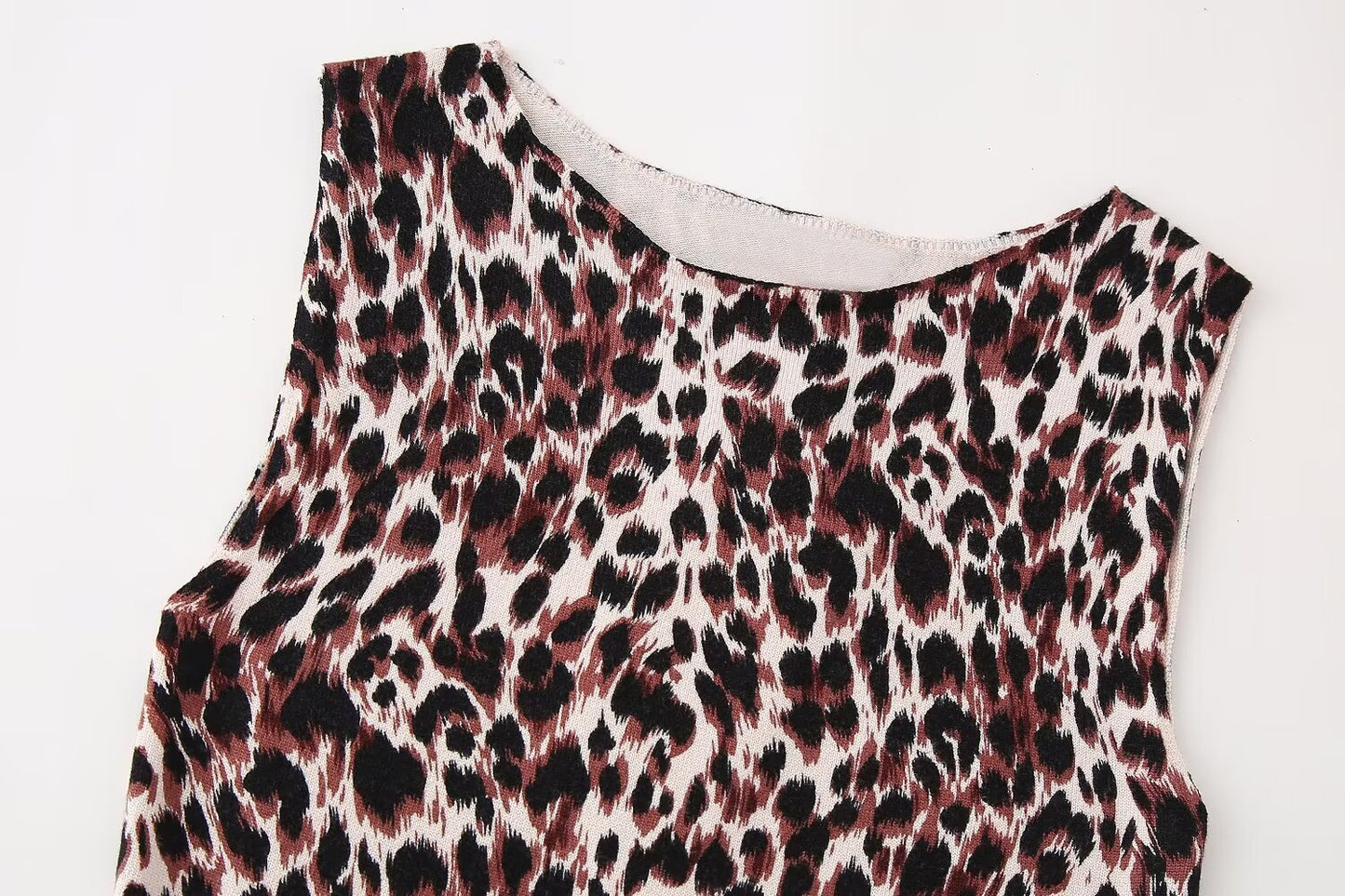 Women Clothing Animal Print Knitted Round Neck Sleeveless Dress