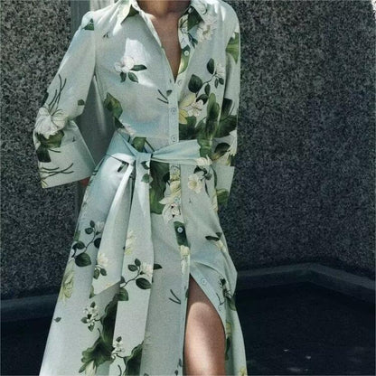 Robe chemise décontractée à imprimé floral rétro pour femmes