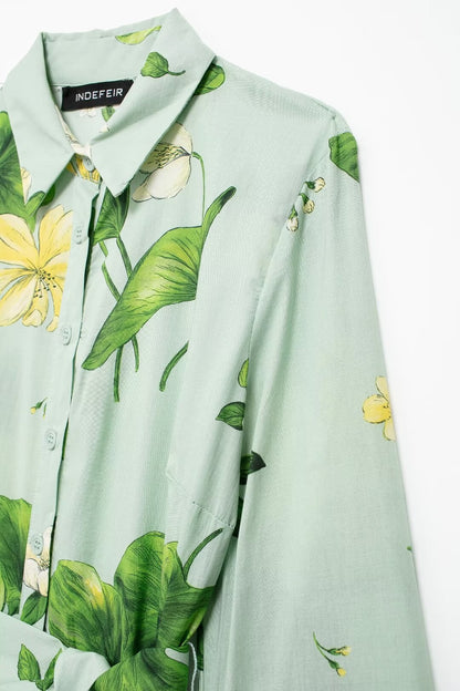 Robe chemise décontractée à imprimé floral rétro pour femmes