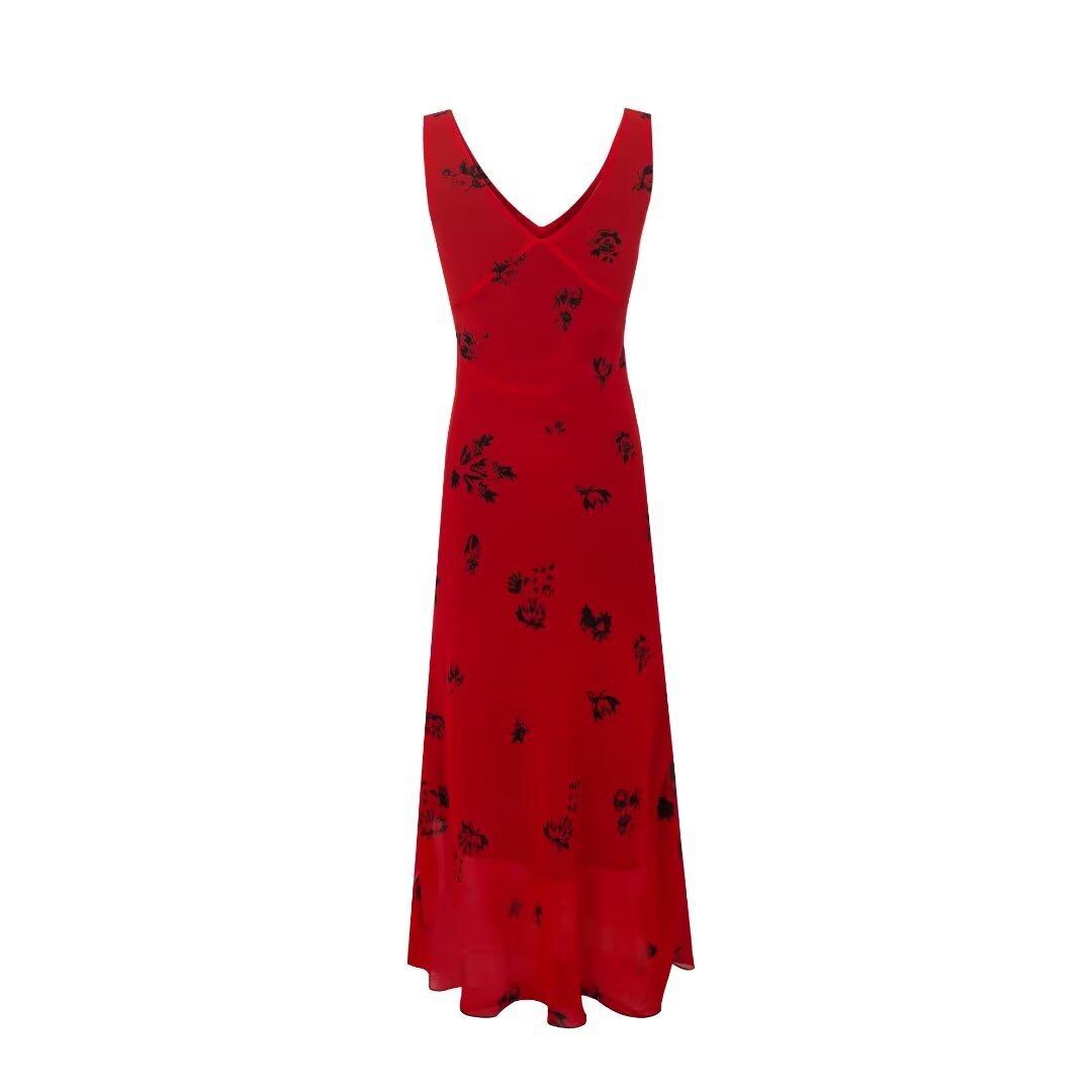 Summer Red V neck Sling Dress Women Summer Waist Bag Hip Fishtail Maxi Dress