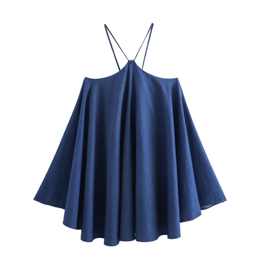 Summer Women Clothing Sleeveless Halter Solid Color Denim Dress Women