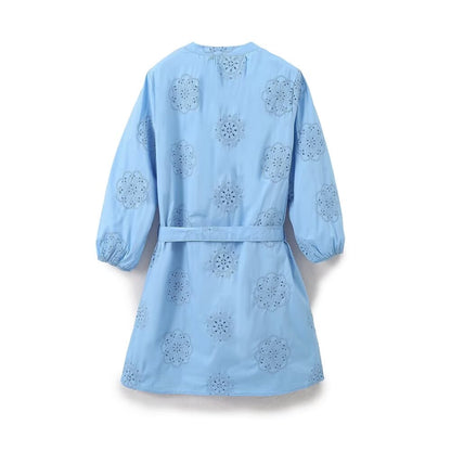 Robe en popeline décorative avec broderie adhésive pour femmes, vêtements d'été