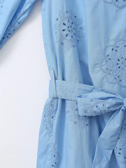 Robe en popeline décorative avec broderie adhésive pour femmes, vêtements d'été