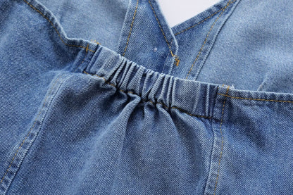 Robe longue en jean dos nu rétro