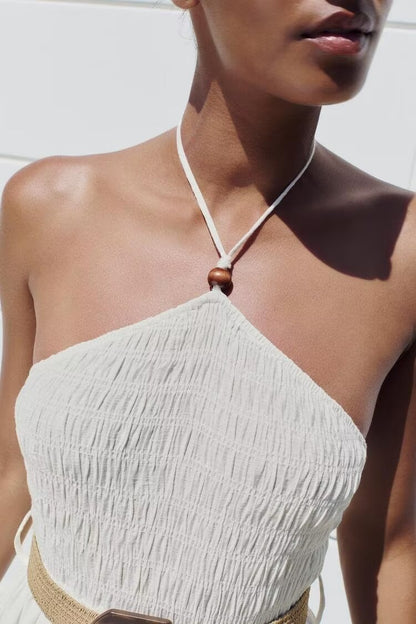 Ropa de mujer Vestido sexy sin tirantes con cuello halter y tirantes con cinturón