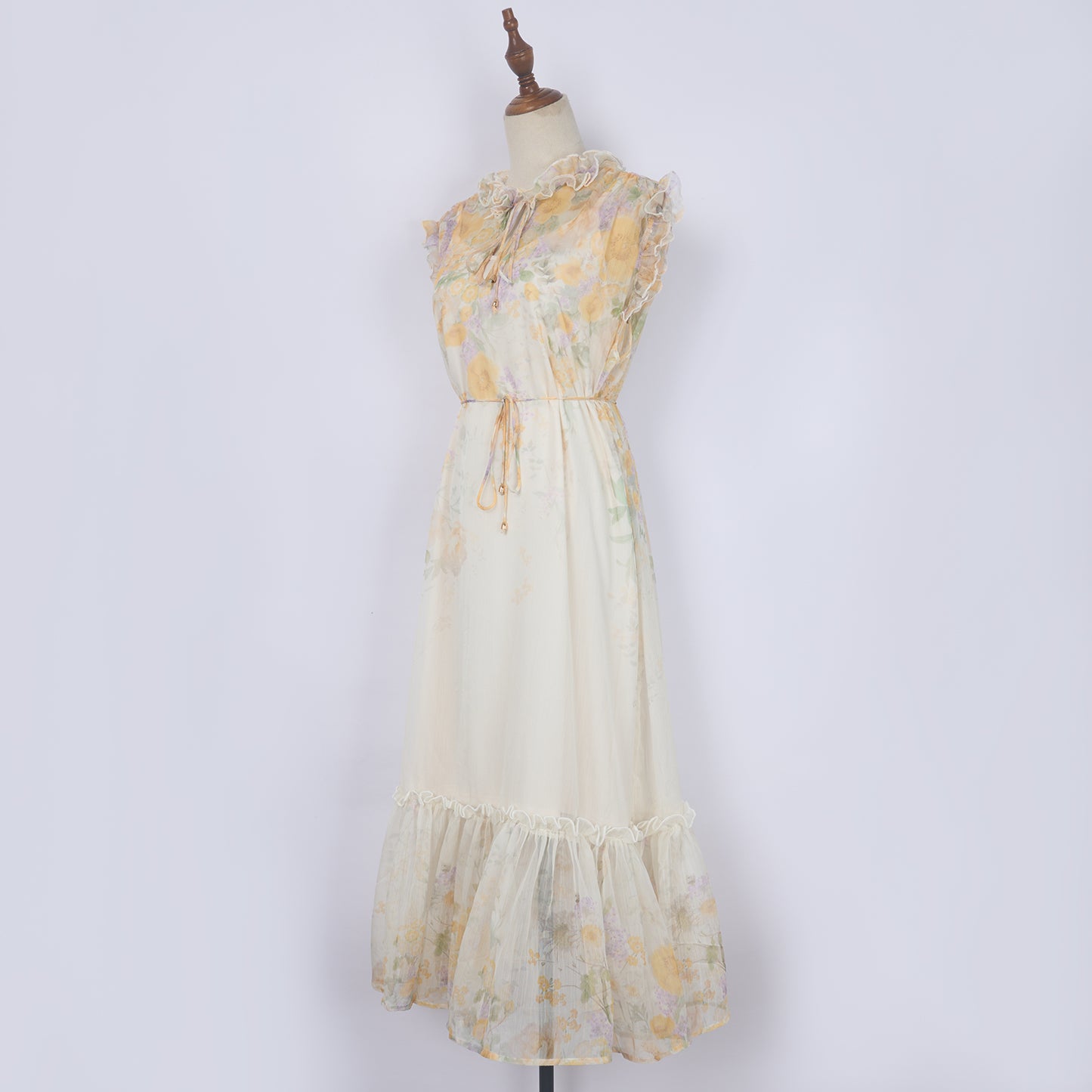 Robe élégante imprimée de fleurs en trois dimensions, à lacets, robe de vacances fraîche et élégante, écharpe