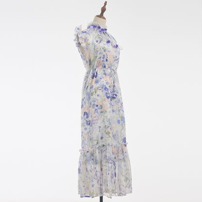 Robe deux pièces fraîche et élégante pour vacances, écharpe à fleurs tridimensionnelle robuste