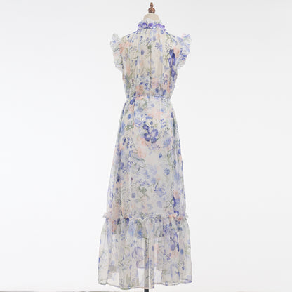 Robe deux pièces fraîche et élégante pour vacances, écharpe à fleurs tridimensionnelle robuste