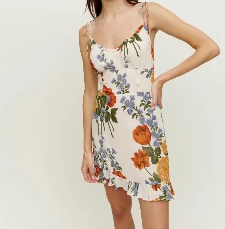 Robe d'été à imprimé Floral pour femmes, taille haute, Sexy, ourlet fendu sur le côté, robe à bretelles