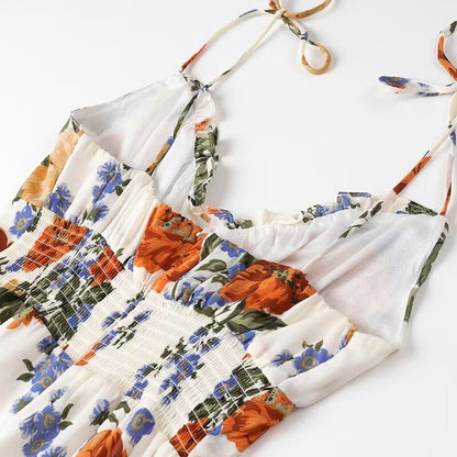 Robe d'été à imprimé Floral pour femmes, taille haute, Sexy, ourlet fendu sur le côté, robe à bretelles