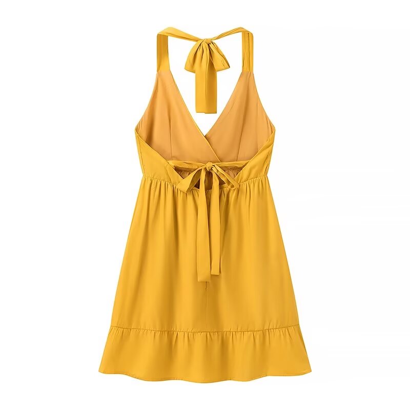 Robe d'été élégante pour femmes, vêtements légèrement matures, col licou, dos nu, écharpe