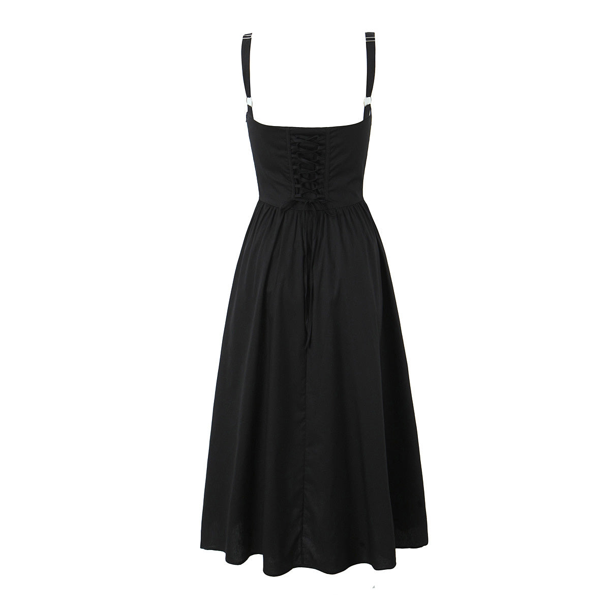 Robe française Sexy Hepburn Wind noire à bretelles pour femmes, taille contrôlée, Slim, grande robe trapèze, été