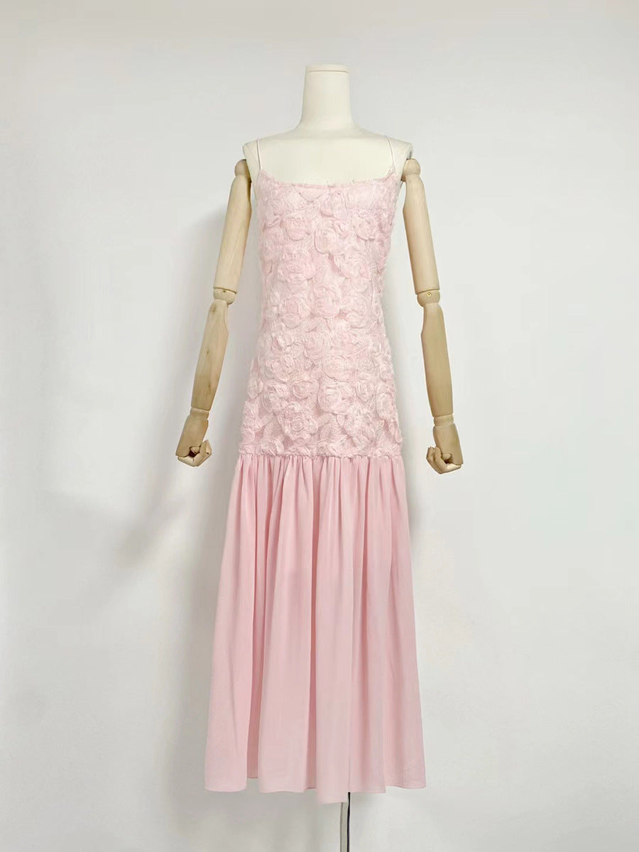 Robe de soirée Socialite, tenue d'été plissée à fleurs brodée à bretelles, couleur unie