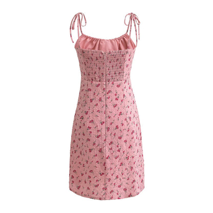 Summer Rose Lace up Sleeveless Waist Floral Holiday Dress