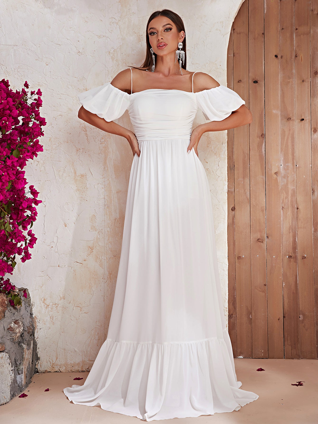 Robe Maxi blanche à épaules dénudées, manches courtes, robe de soirée de bal, longue, décontractée, vacances, été