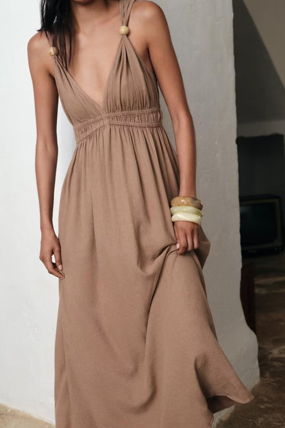 Summer Women Clothing Elegant V neck Sleeveless Maxi Dress