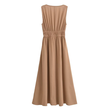 Summer Women Clothing Elegant V neck Sleeveless Maxi Dress