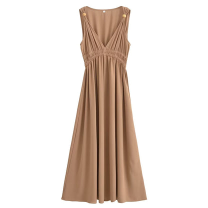 Summer Women Clothing Elegant V neck Sleeveless Maxi Dress