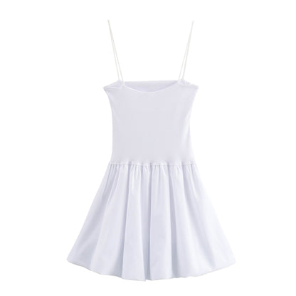 Summer Elegant Low Collar Sleeveless Slim Strap Waist Dress Women