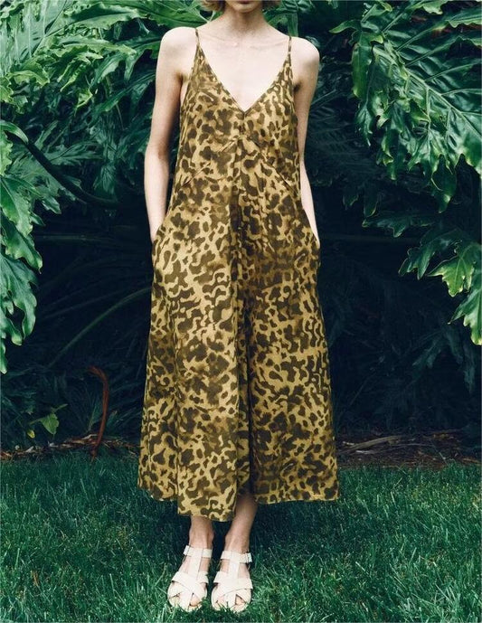 Women Leopard Print Camisole Midi Maxi Dress