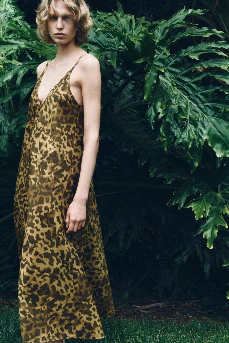 Women Leopard Print Camisole Midi Maxi Dress