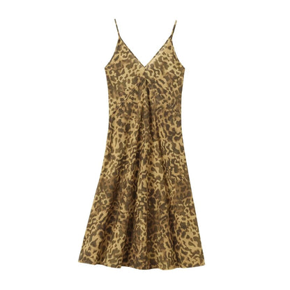 Women Leopard Print Camisole Midi Maxi Dress