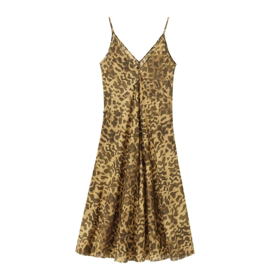 Women Leopard Print Camisole Midi Maxi Dress