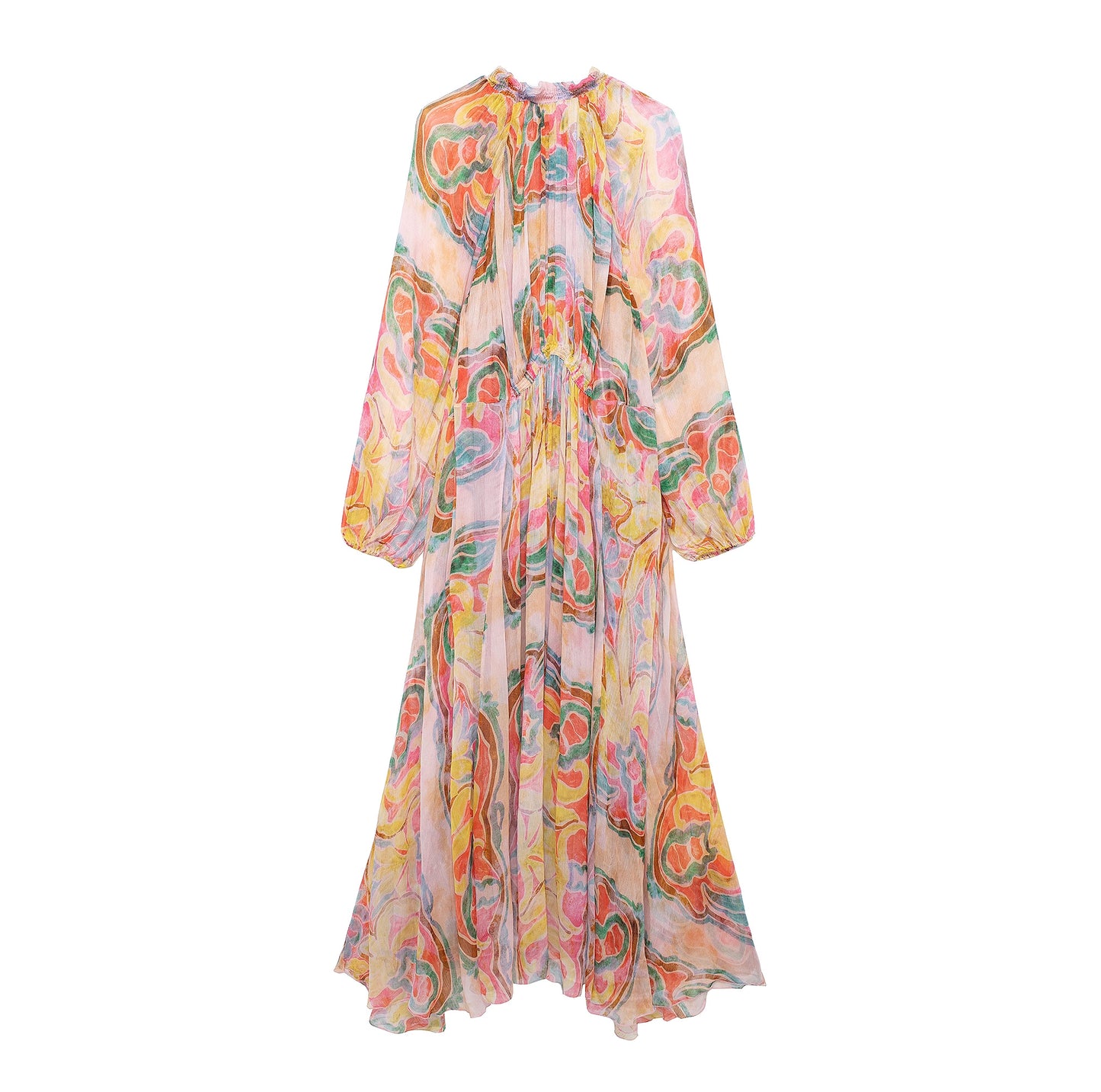 Women Clothing Printed Long Sleeve Loose Casual Midi Dress