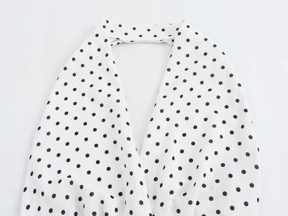 Summer Halter Deep V Plunge Collar Polka Dot Strap Lace up Dress