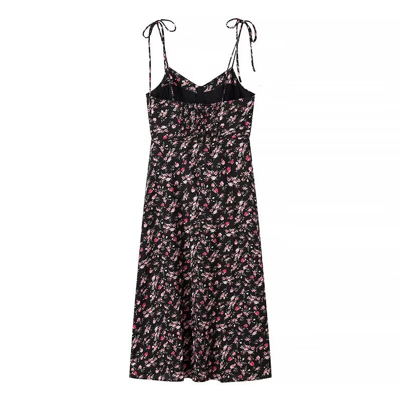 Ropa de verano para mujer Vestido casual con tirantes florales de cintura alta