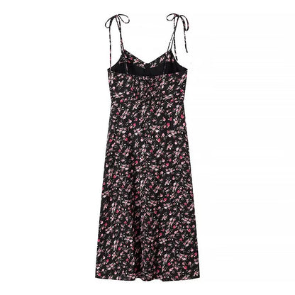 Ropa de verano para mujer Vestido casual con tirantes florales de cintura alta