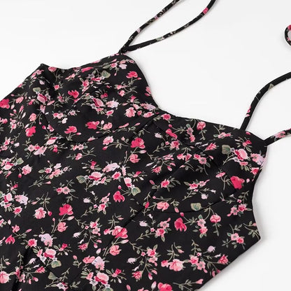 Ropa de verano para mujer Vestido casual con tirantes florales de cintura alta