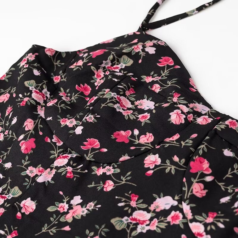 Ropa de verano para mujer Vestido casual con tirantes florales de cintura alta