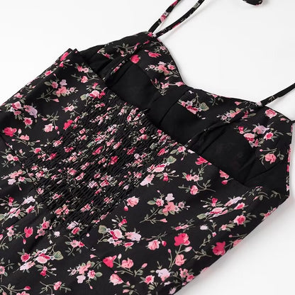 Ropa de verano para mujer Vestido casual con tirantes florales de cintura alta