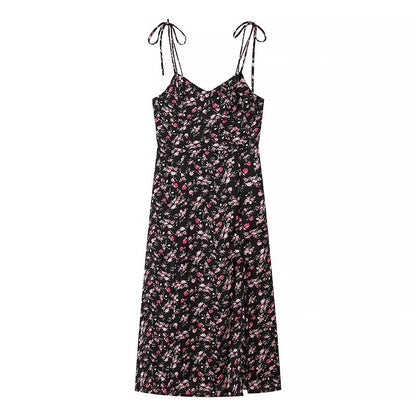 Ropa de verano para mujer Vestido casual con tirantes florales de cintura alta